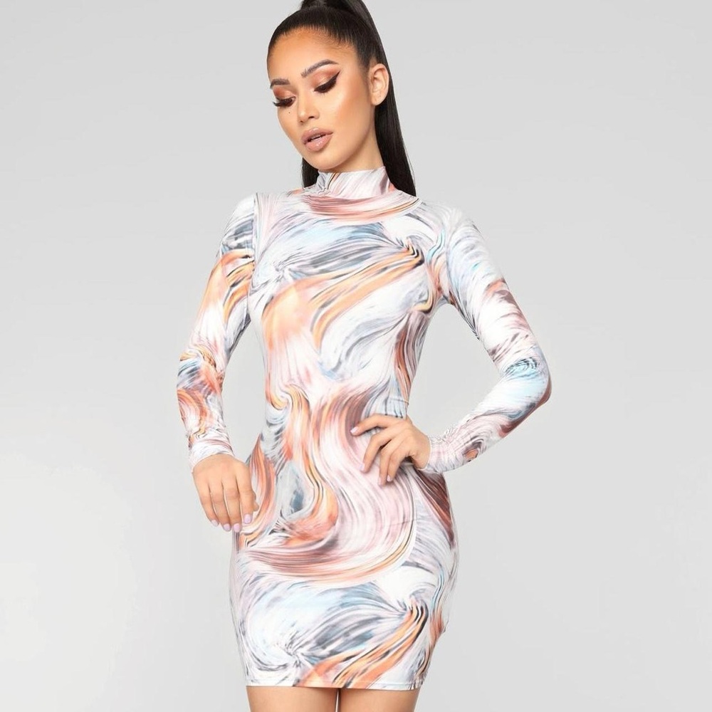 Fashion Nova Swirl Mini Dress - White, Orange, Blue